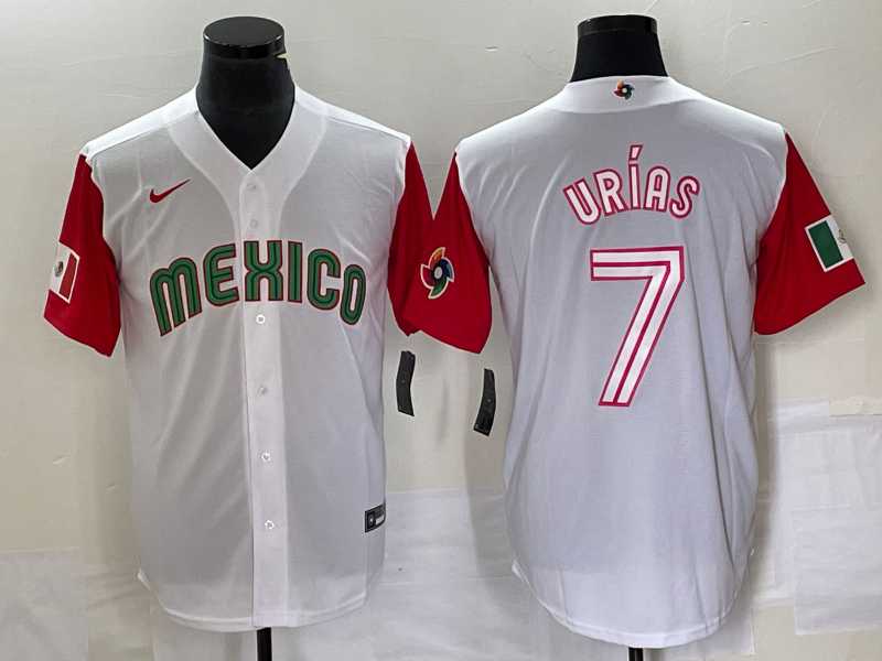 Men%27s Mexico Baseball #7 Julio Urias Number 2023 White Red World Classic Stitched Jersey46->2023 world baseball classic->MLB Jersey